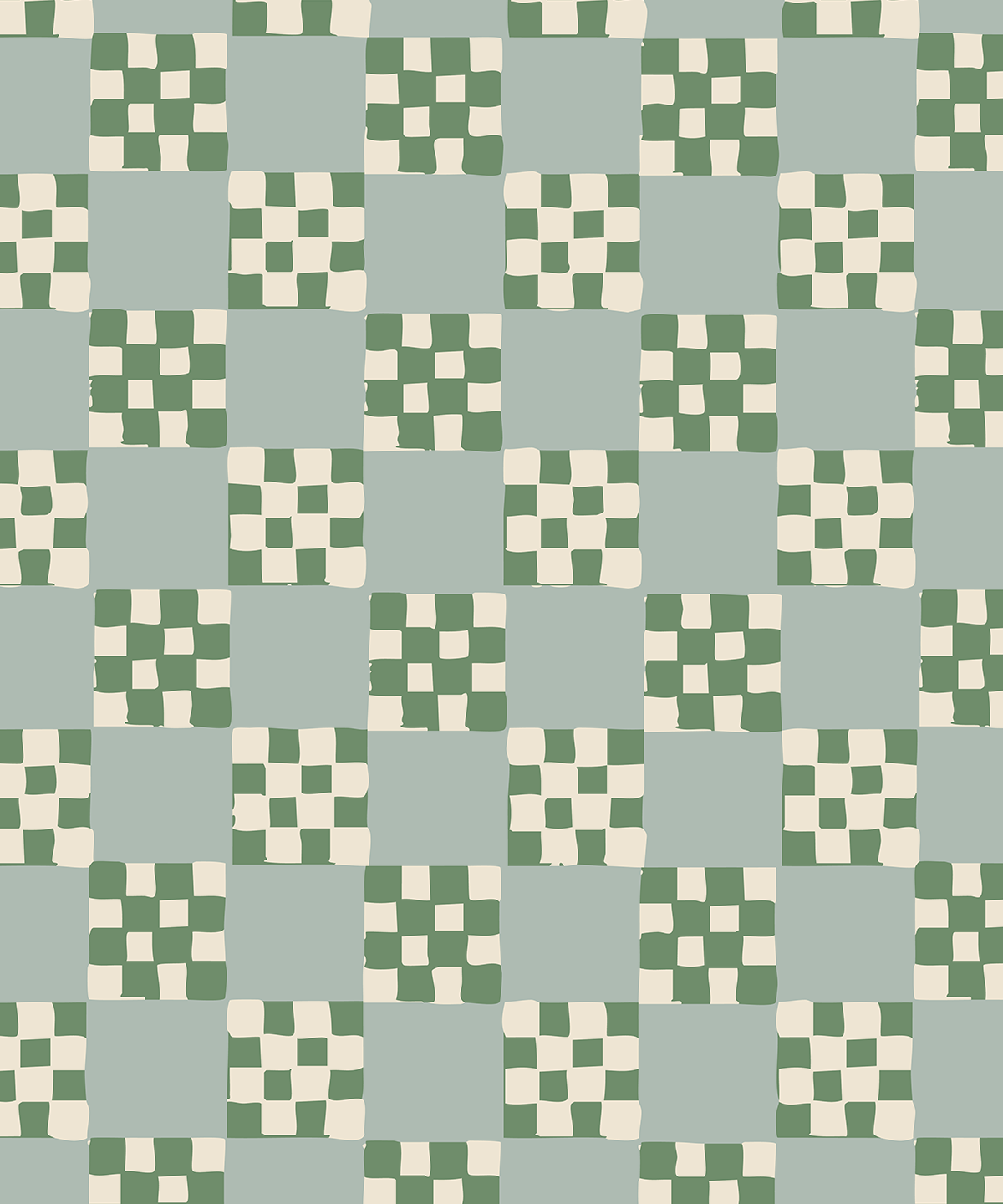 Checkered Quilt Wallpaper, mint, sage and white