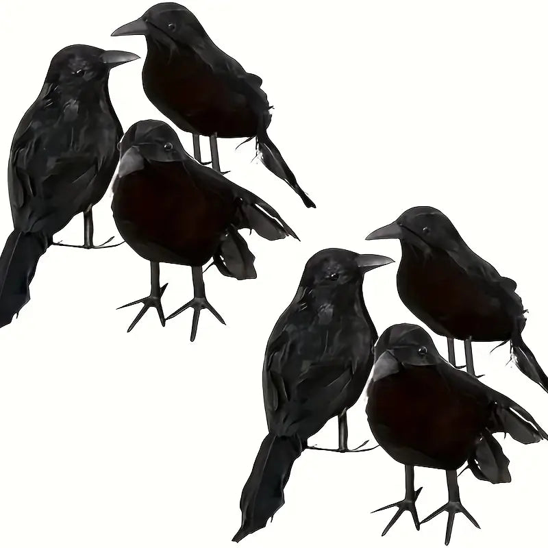 6pcs Realistic Black Crow Set – Lifelike Halloween & Gothic Decoration Props