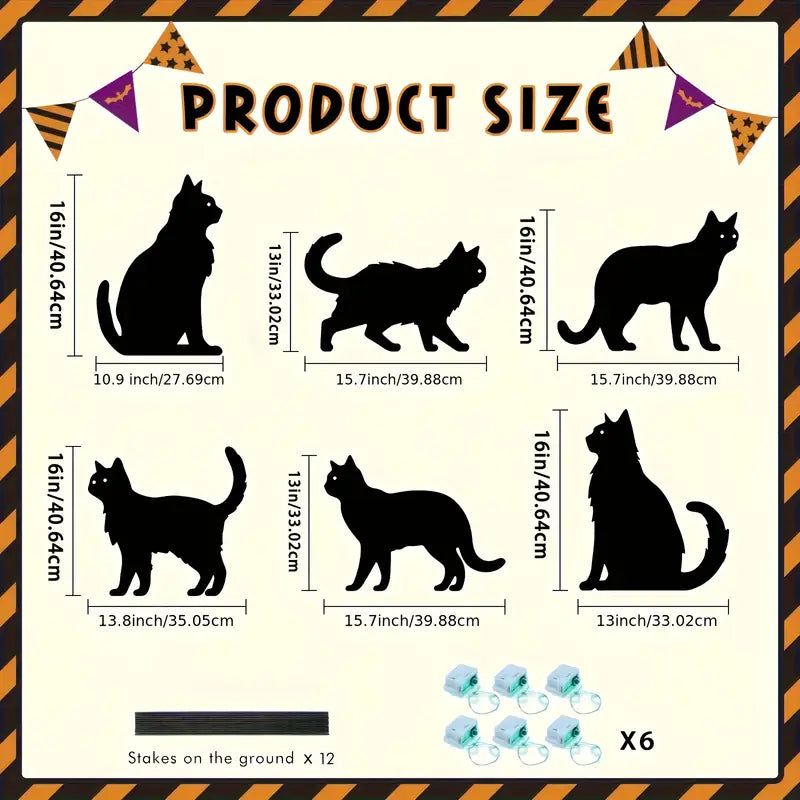 6 Pack Black Cat Halloween Yard Stakes