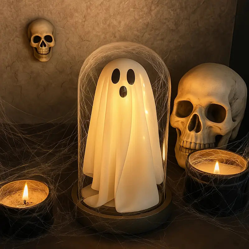 Light-Up Ghost in Glass Cloche – Home Decoration