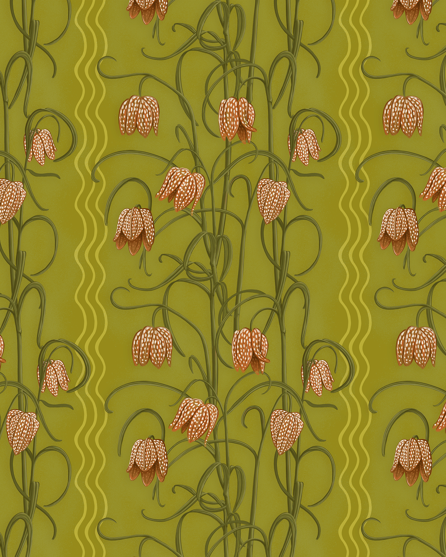 Campanas Wallpaper, chartreuse and orange