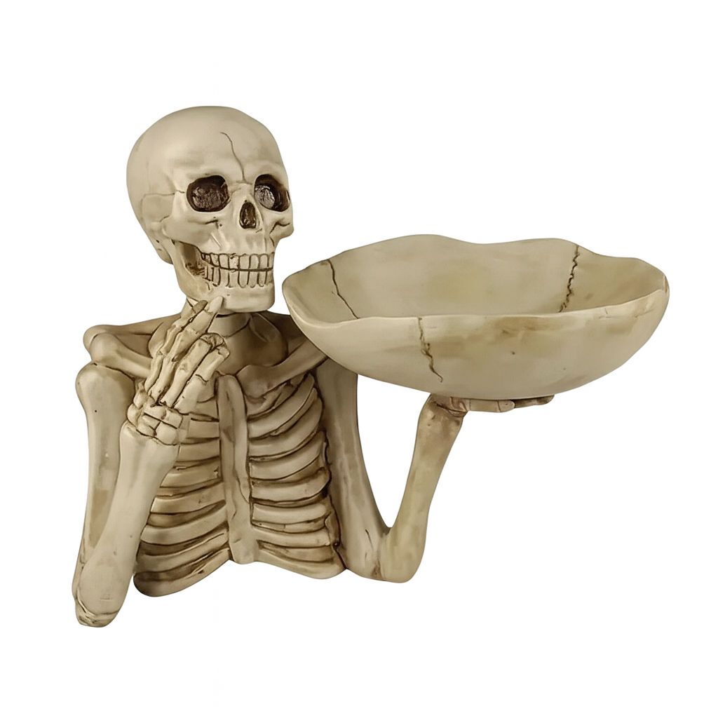 Vintage Resin Skeleton Bowl – Gothic Skull Tray for Halloween & Home Decor