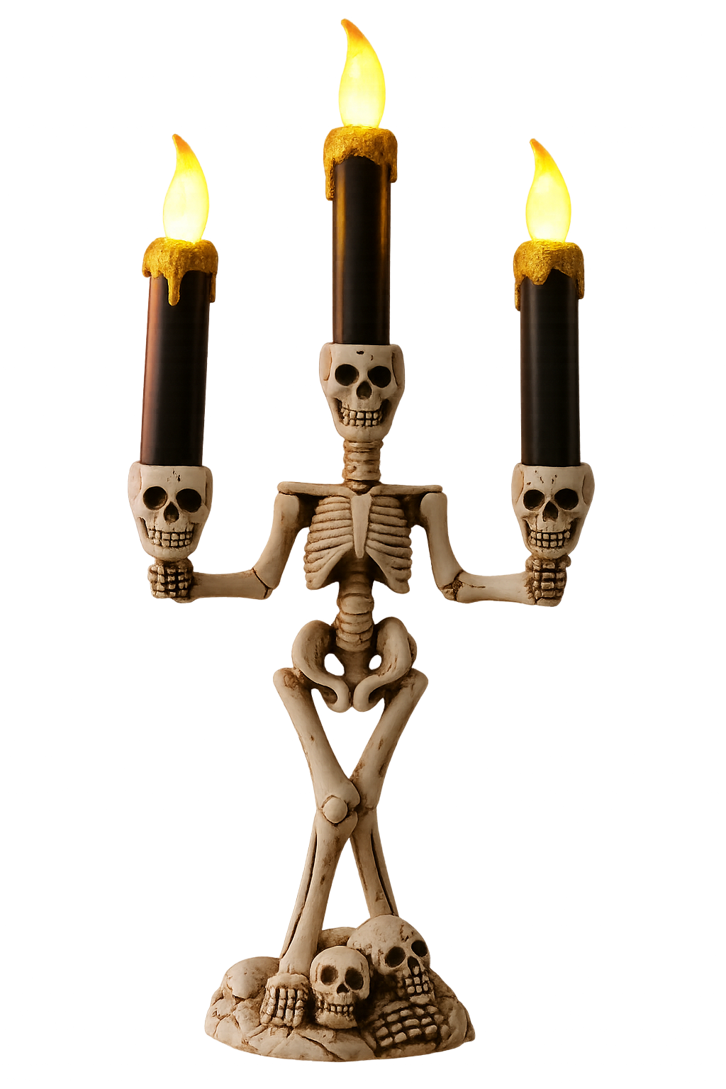 LED Skeleton Candelabra – Skull Candle Holder with Glowing Flameless Candles
