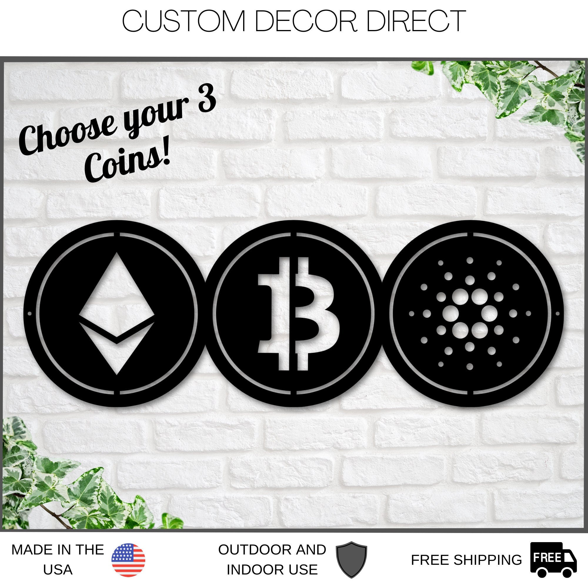 Crypto Coin Sign, Metal Crypto Currency Decor. Crypto Decor, Choose 3 Crypto Coins, Custom Crypto Sign, Cryptocurrency Collectables, BTC ETH